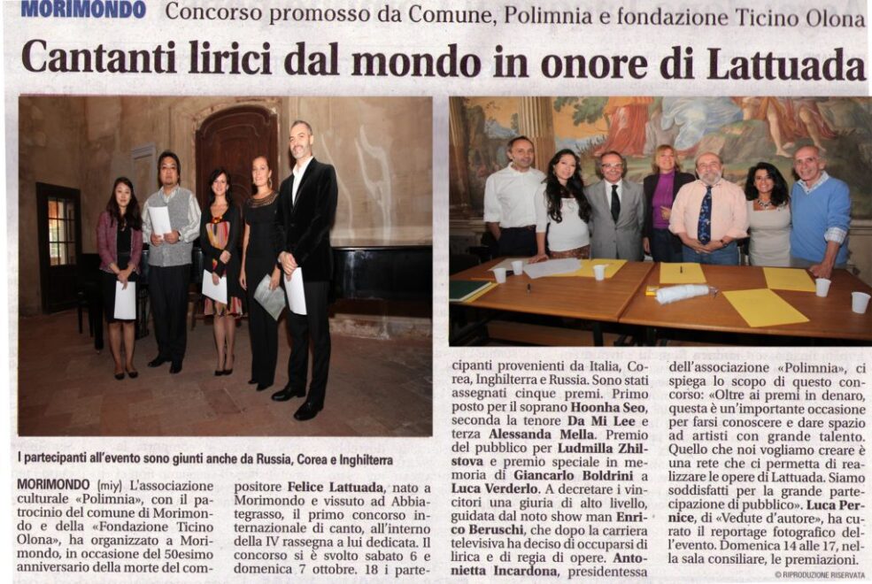 Rassegna Stampa – Settegiorni Articolo “Cantanti Lirici Nel Mondo” Con Polimnia – Morimondo 2012